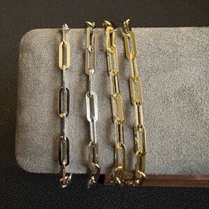 Unisex 925 Sterling Silver Paperclip Bracelet, 7” (18k gold plated )